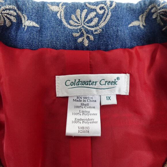 Coldwater Creek Embroidered Jean Jacket Women's 1X Boho Stitched Denim - Picture 4 of 13